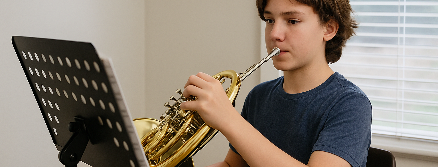 Student practicing the French Horn