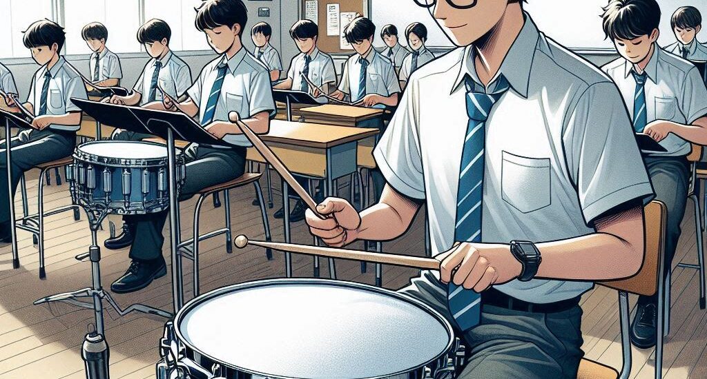 Student practicing the snare drum