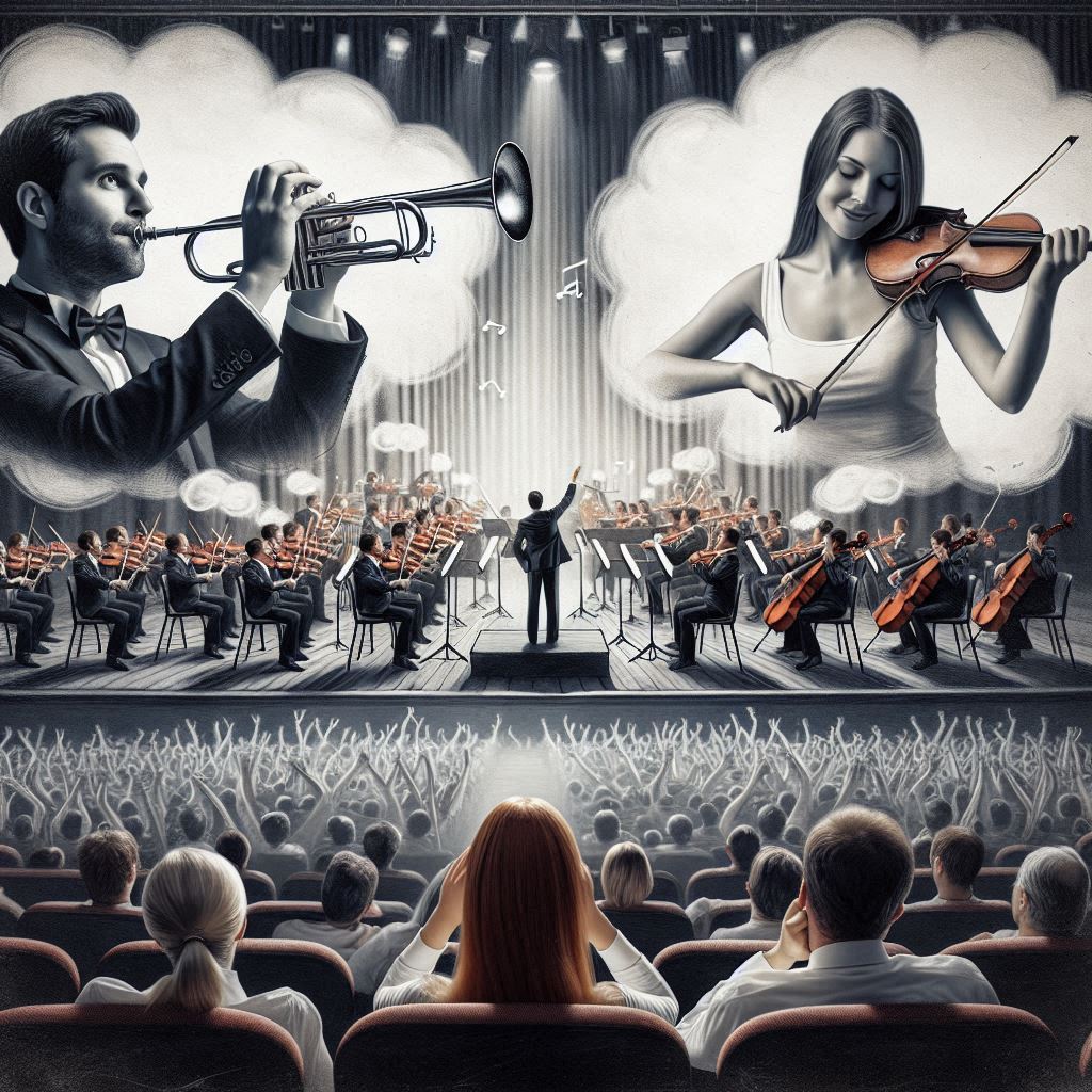 Two People Watching An Orchestra Play