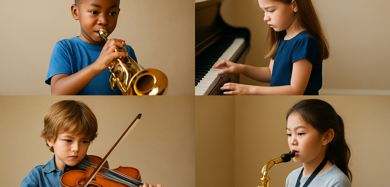 4 Children Playing Musical Instruments