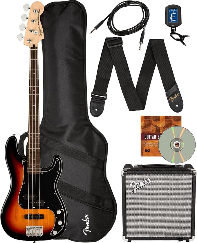Fender bass guitar with Fender Amp