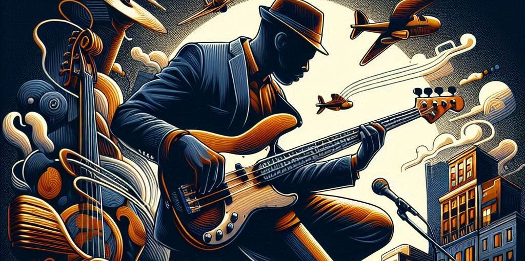 Man playing the electric bass guitar