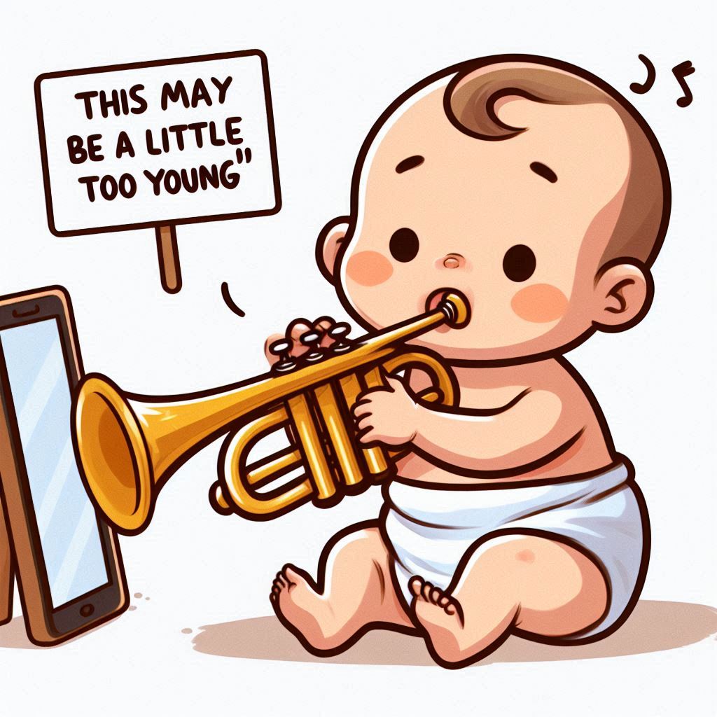 picture of a baby playing the trumpet cartoon style